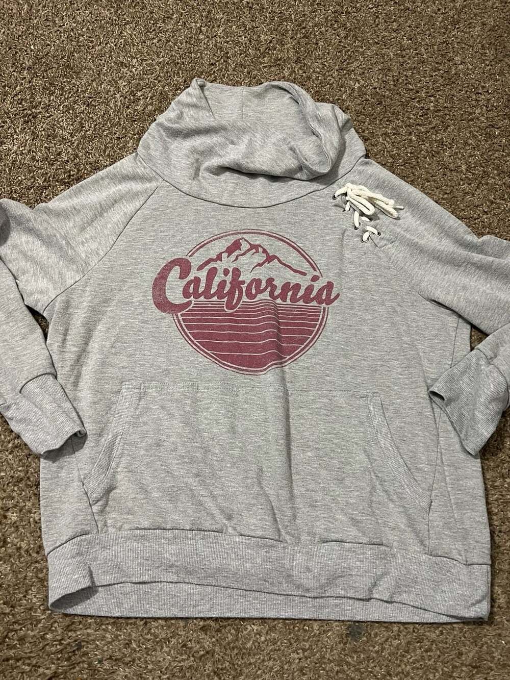 Well Worn California Cowl Neck Pullover Sweatshirt Gray Size XL